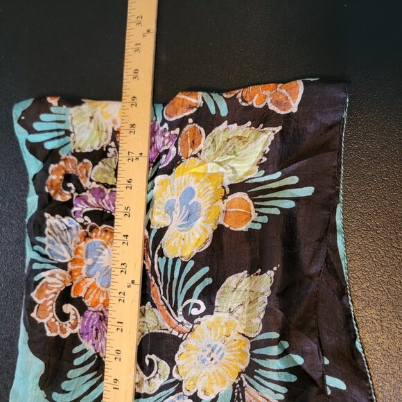 100% Silk Hand Rolled Floral Scarf  Multicolor Flowers 12" X 58" Beautiful - Picture 5 of 5